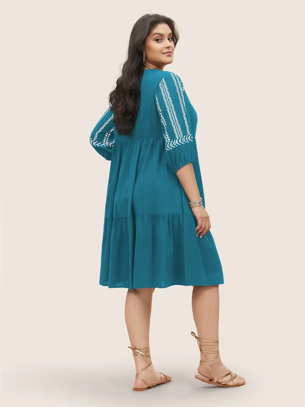 Cotton Geometric Bandana Print Tassel Trim Dress