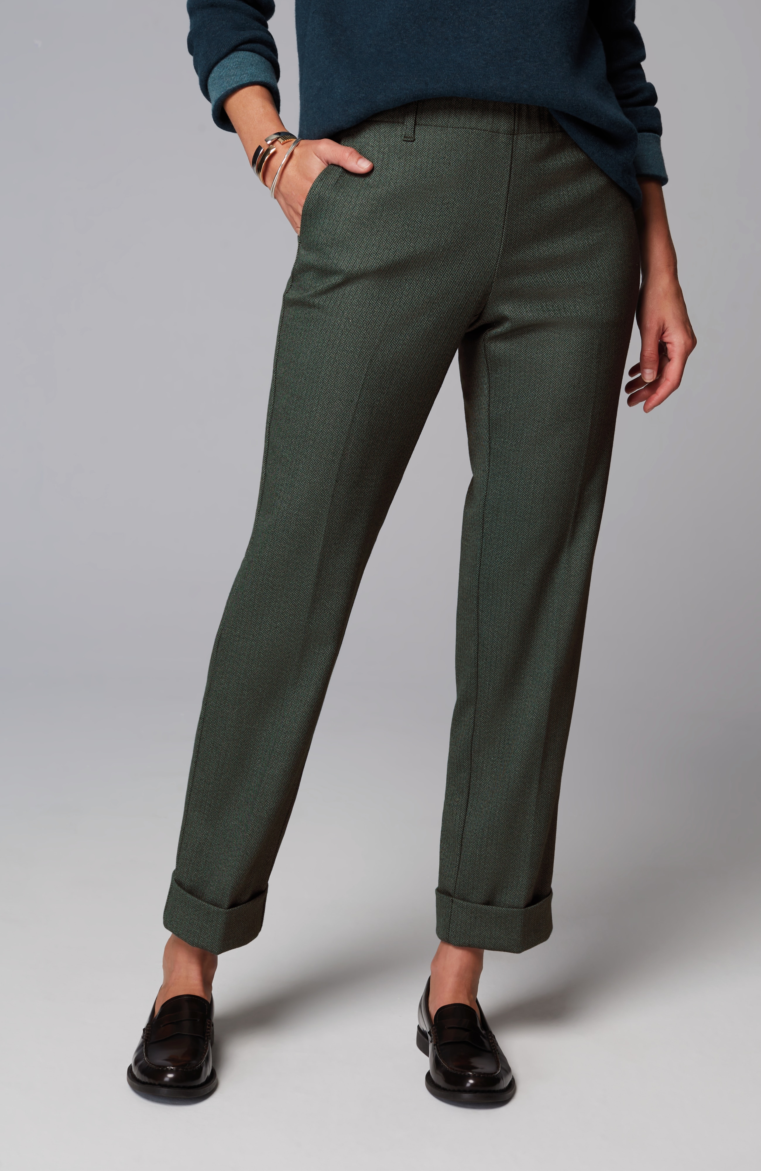 Herringbone Cuffed Pull-On Pants