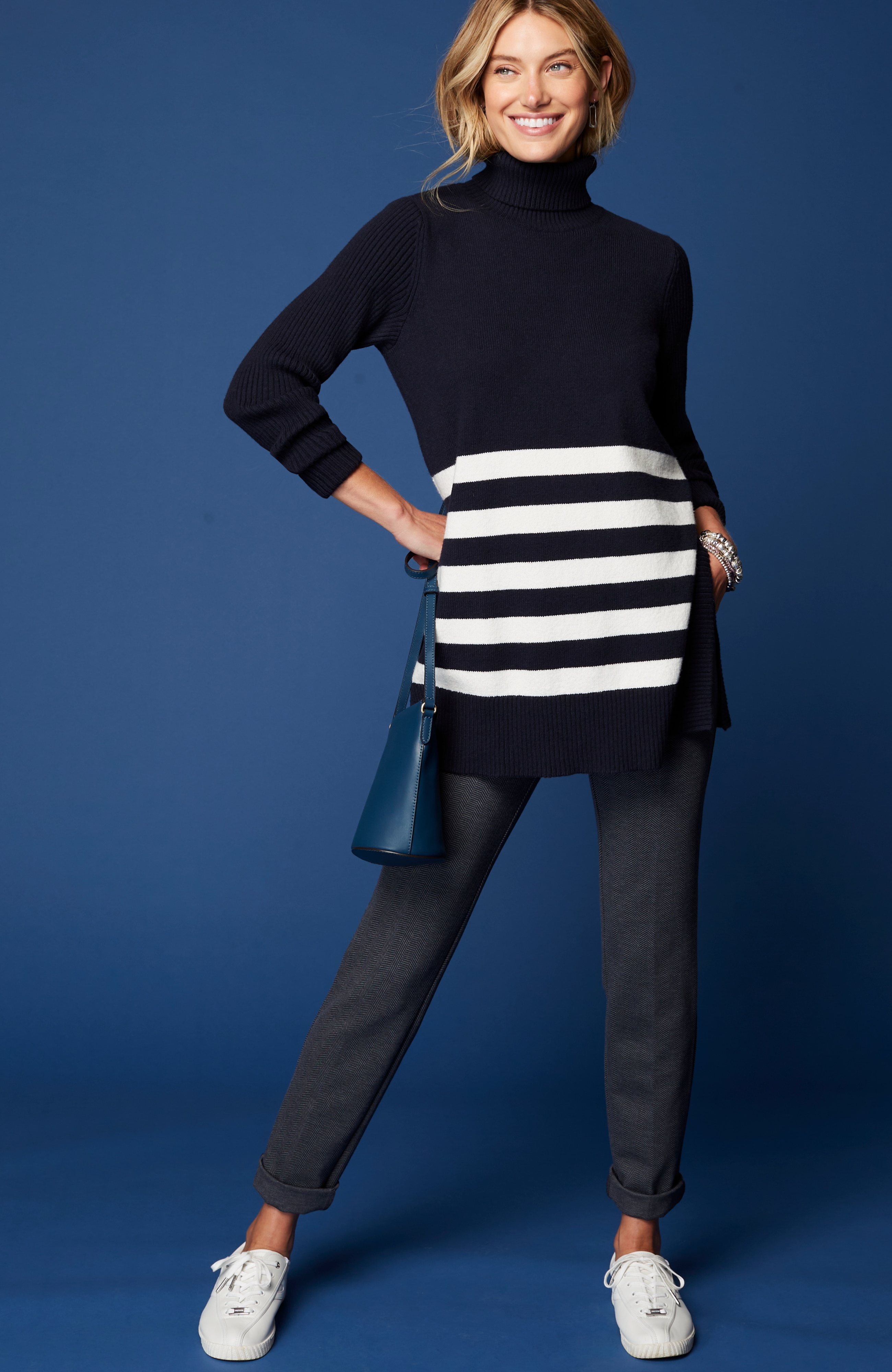 Ribbed-Sleeves Turtleneck Sweater