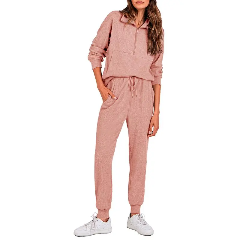 Autumn Essential Women's 2-Piece Half-Zip Sweatsuit – Comfy Pullover & Joggers Set