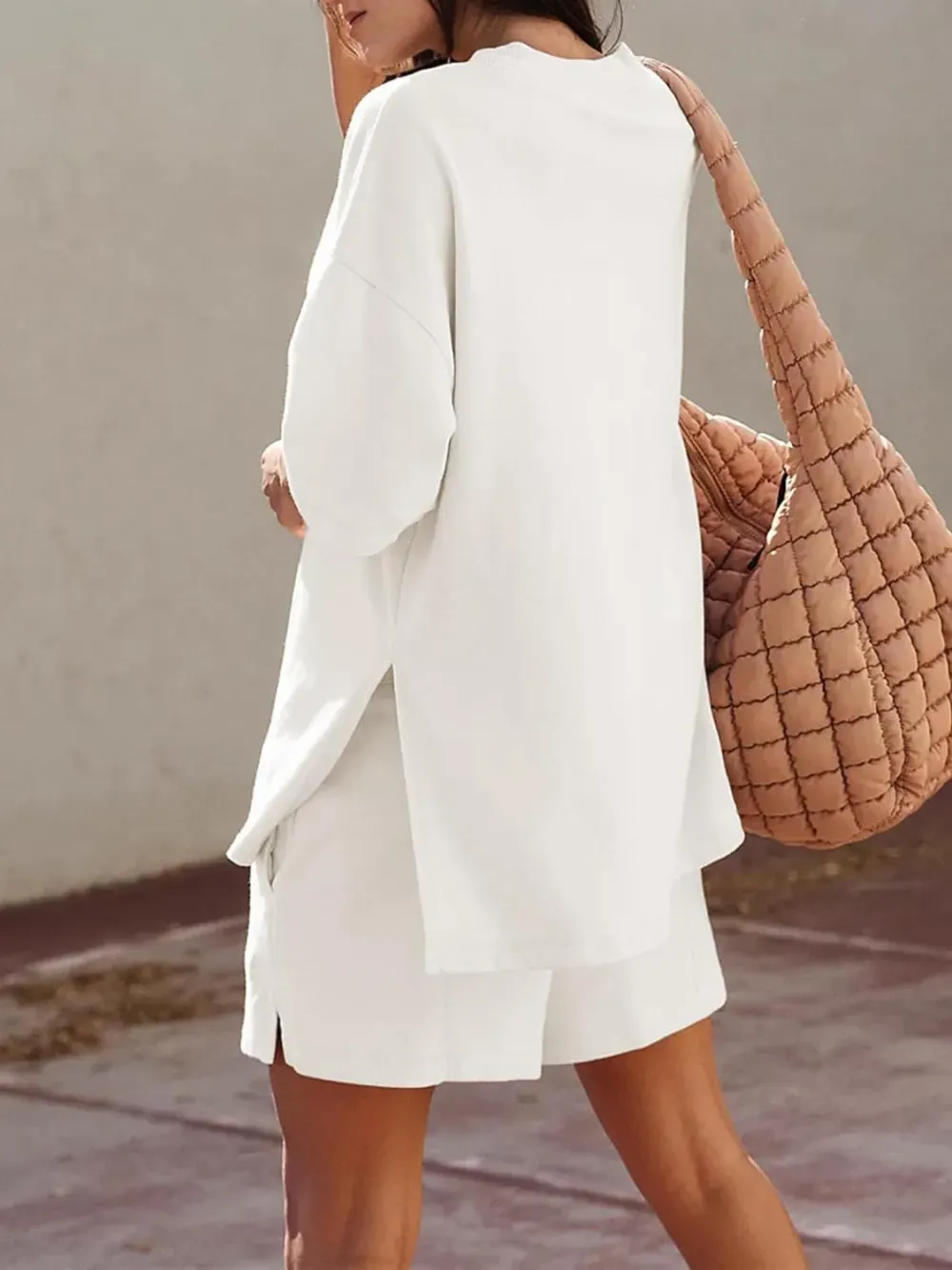 ✨2025 NEW Trendy Casual Solid Color Suit with Slit Top and Shorts