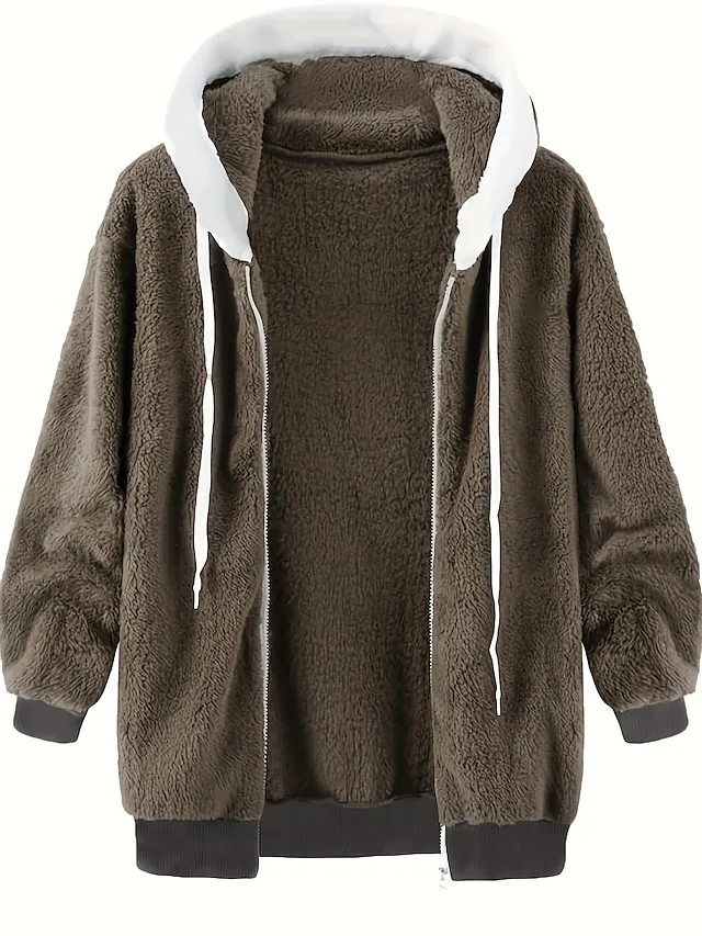 Women's Zip Hoodie Sweatshirt Streetwear Casual Sherpa Fleece Fleece Green Blue Purple Plain Outdoor Hoodie Long Sleeve Fleece L XL XXL 3XL 4XL 5XL / Winter / Fleece lined