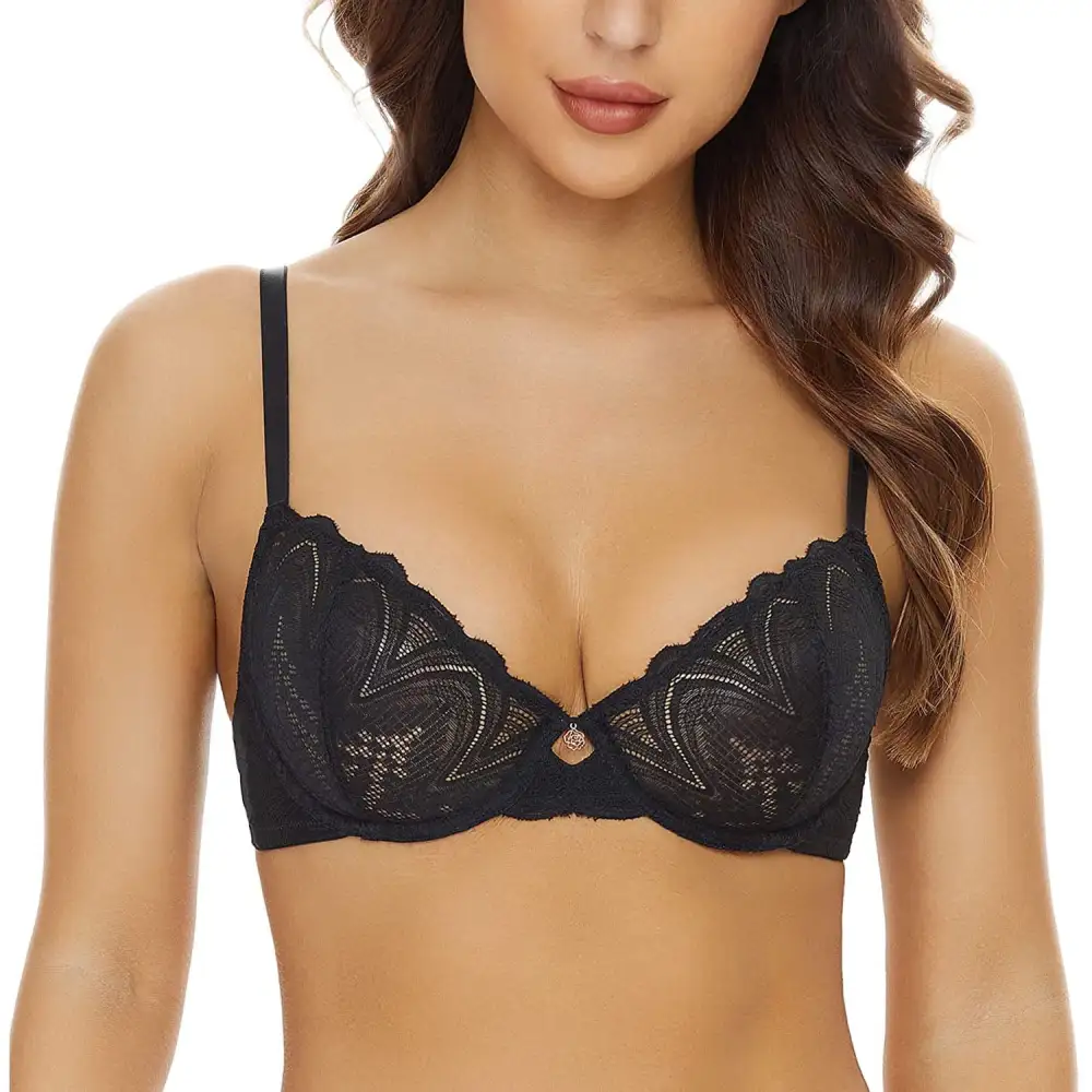 Women's Sexy Lace Bra Underwire Unlined Sheer Mesh Bralette Non Padded