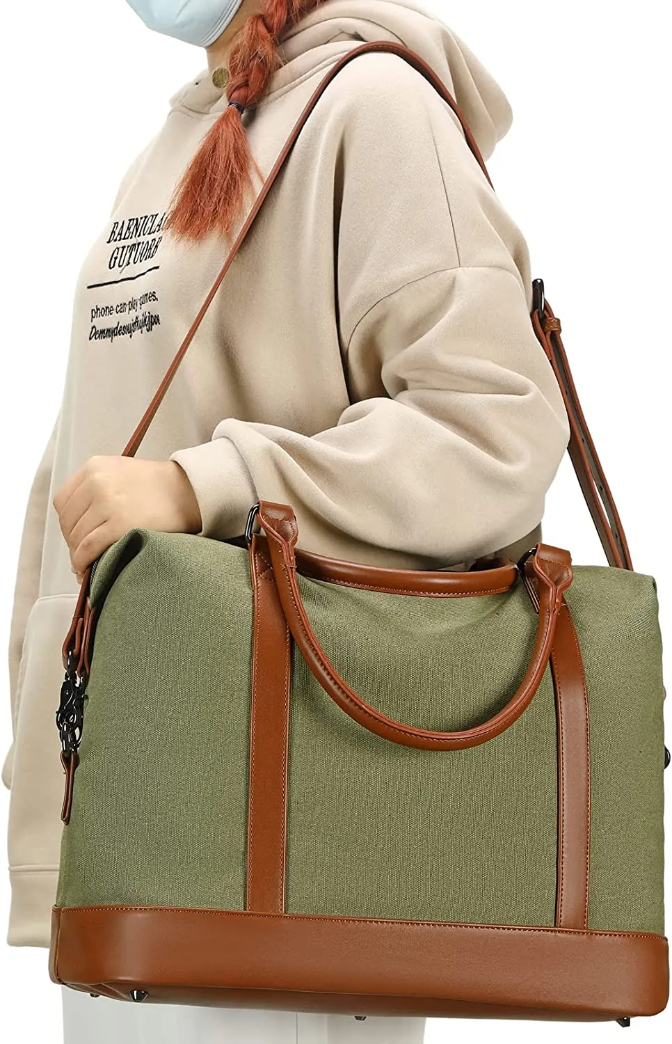 Ladies Canvas Weekender Bag Overnight Carry-on Tote Duffel in Trolley Handle