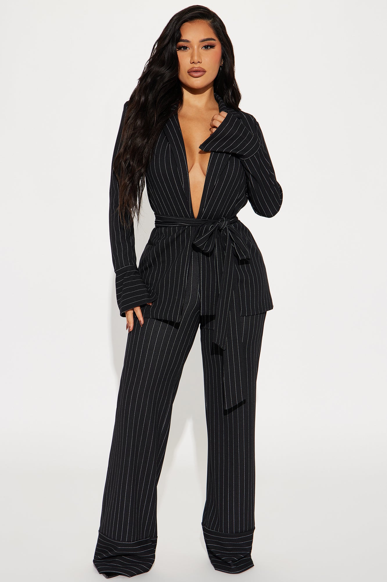 Next Level Pinstripe Pant Set - Black/combo