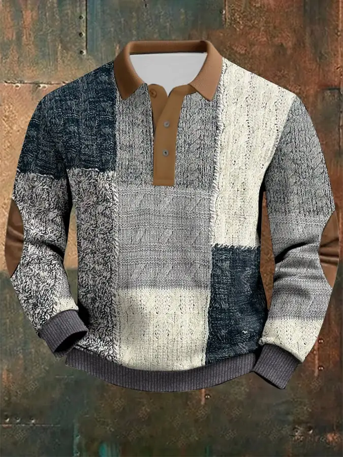 Men's Cable Textured Print Casual Sweatshirt