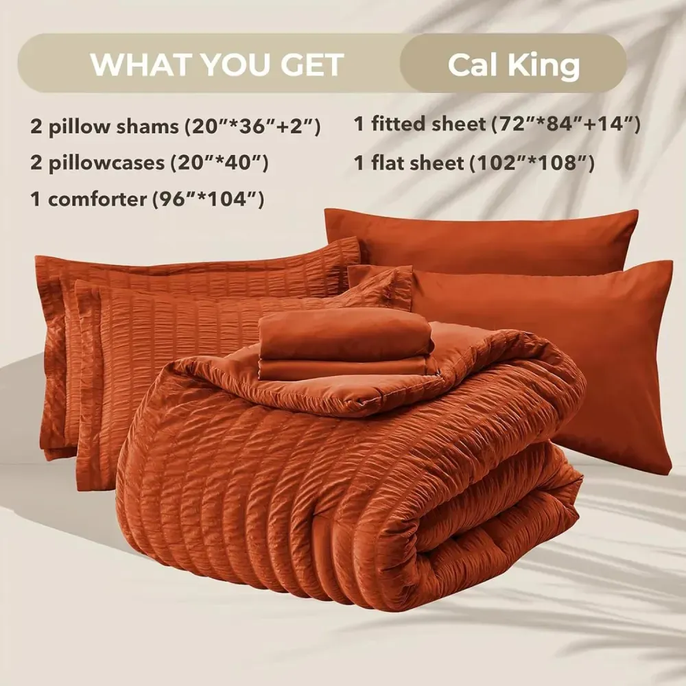 Queen Comforter Set Seersucker 7 Pieces, All Season Luxury Bed in a Bag for Bedroom, Bedding Set with Comforters, Sheets, Pillowcases & Shams, Dark Grey
