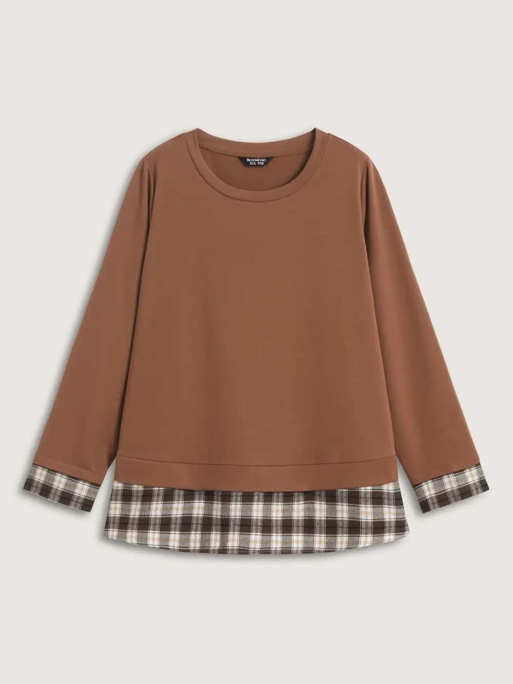 Plaid Color Contrast Spliced Sweatshirt