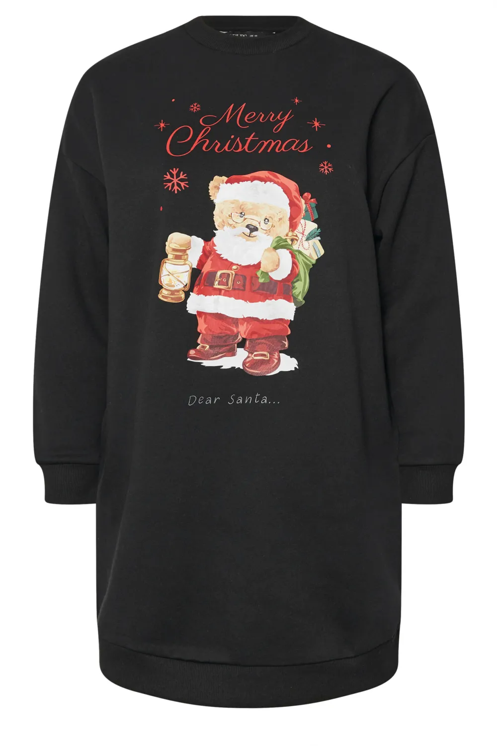 YOURS Curve Black 'Merry Christmas' Graphic Sweatshirt Dress