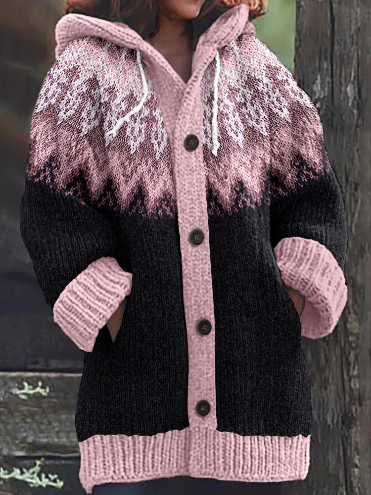 Vintage Tribal Icelandic Pattern Cozy Cardigan Sweater