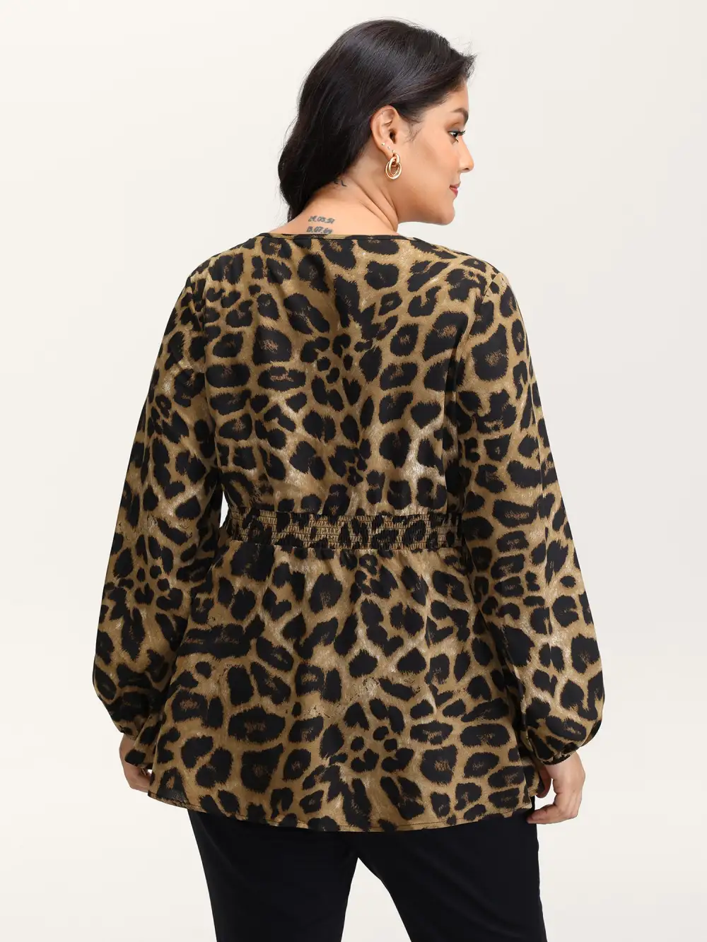 Leopard Print Shirred Waist Blouse