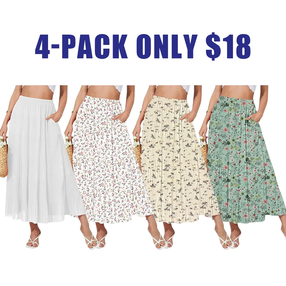 Women's High-Waisted Boho Chiffon Maxi Skirt with Pockets