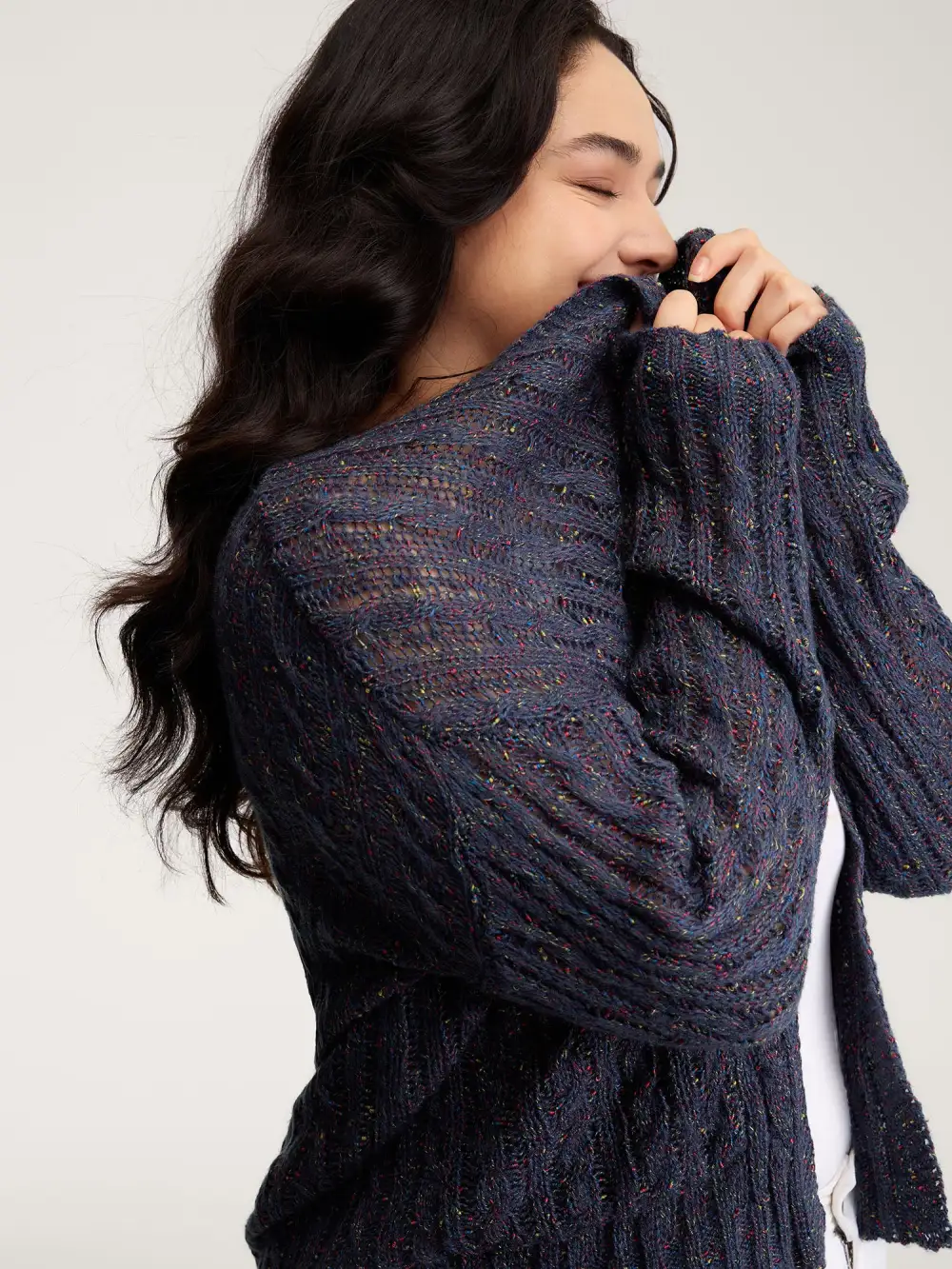 Textured Heather Pockets Open-Front Cardigan