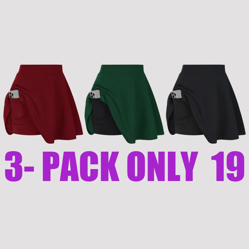 Women Plus Size Casual Mini Skater Skirt Elastic Lining High Waist Basic Flared Skorts Pleated with Pocket