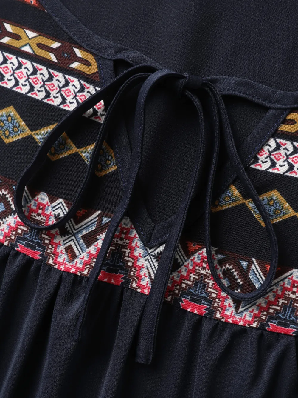 Colorful Boho Neck-Tie Puffy Sleeve Blouse