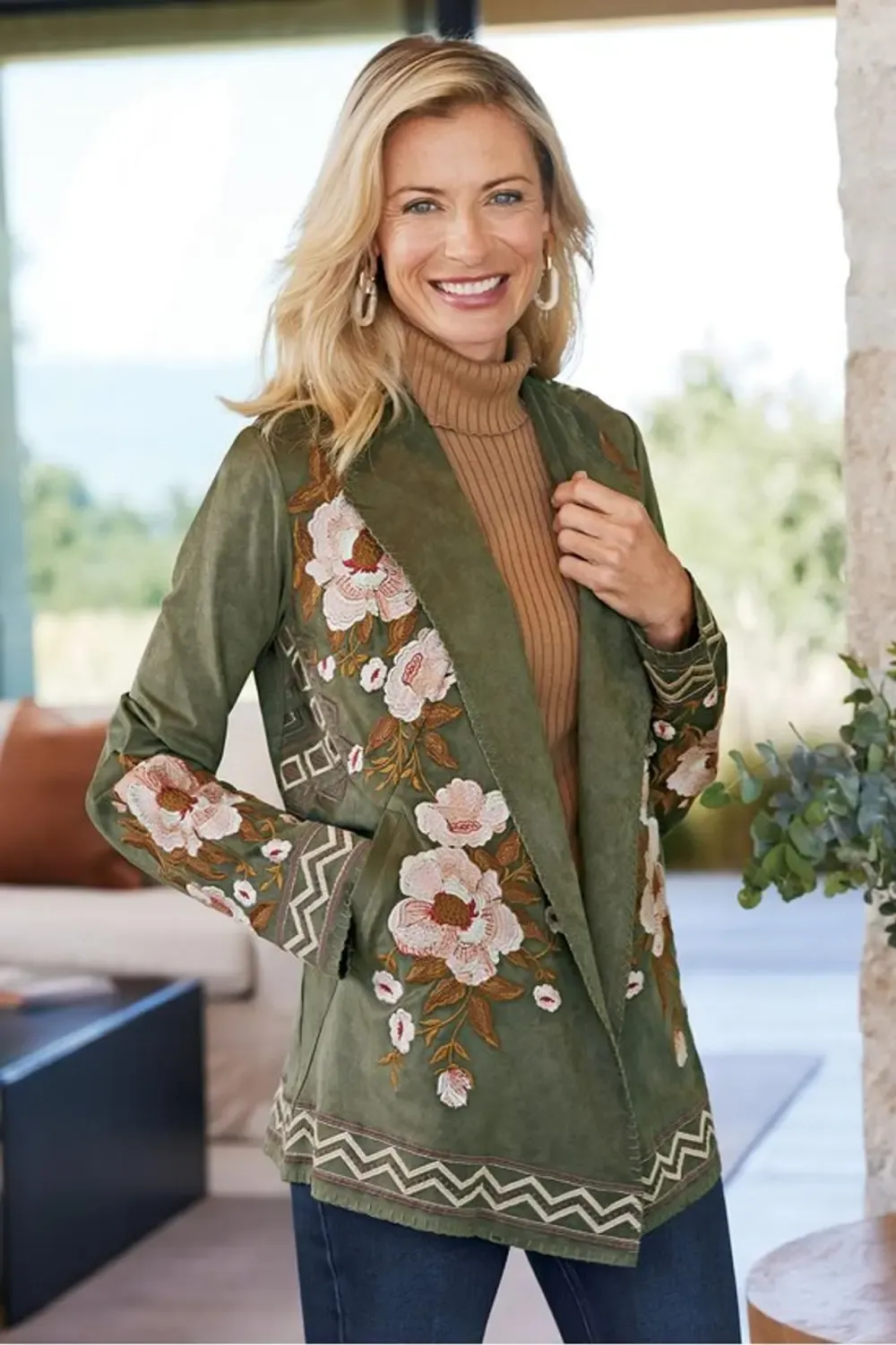Fleur De Faux Suede Embroidered Jacket