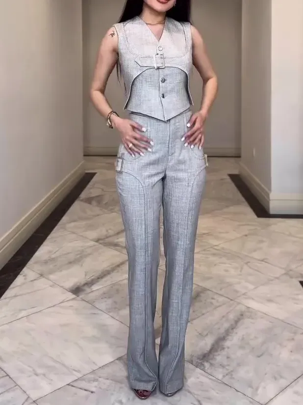 Elegant Sleeveless Vest & Pants Set