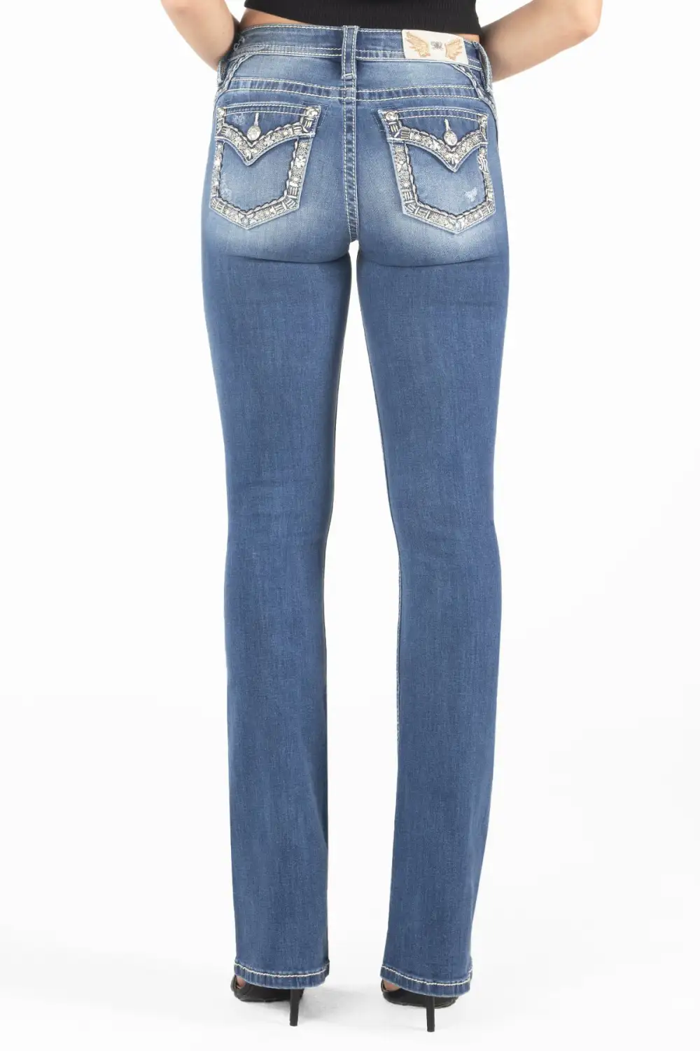 Gold Floral Stitch Border Bootcut Denim