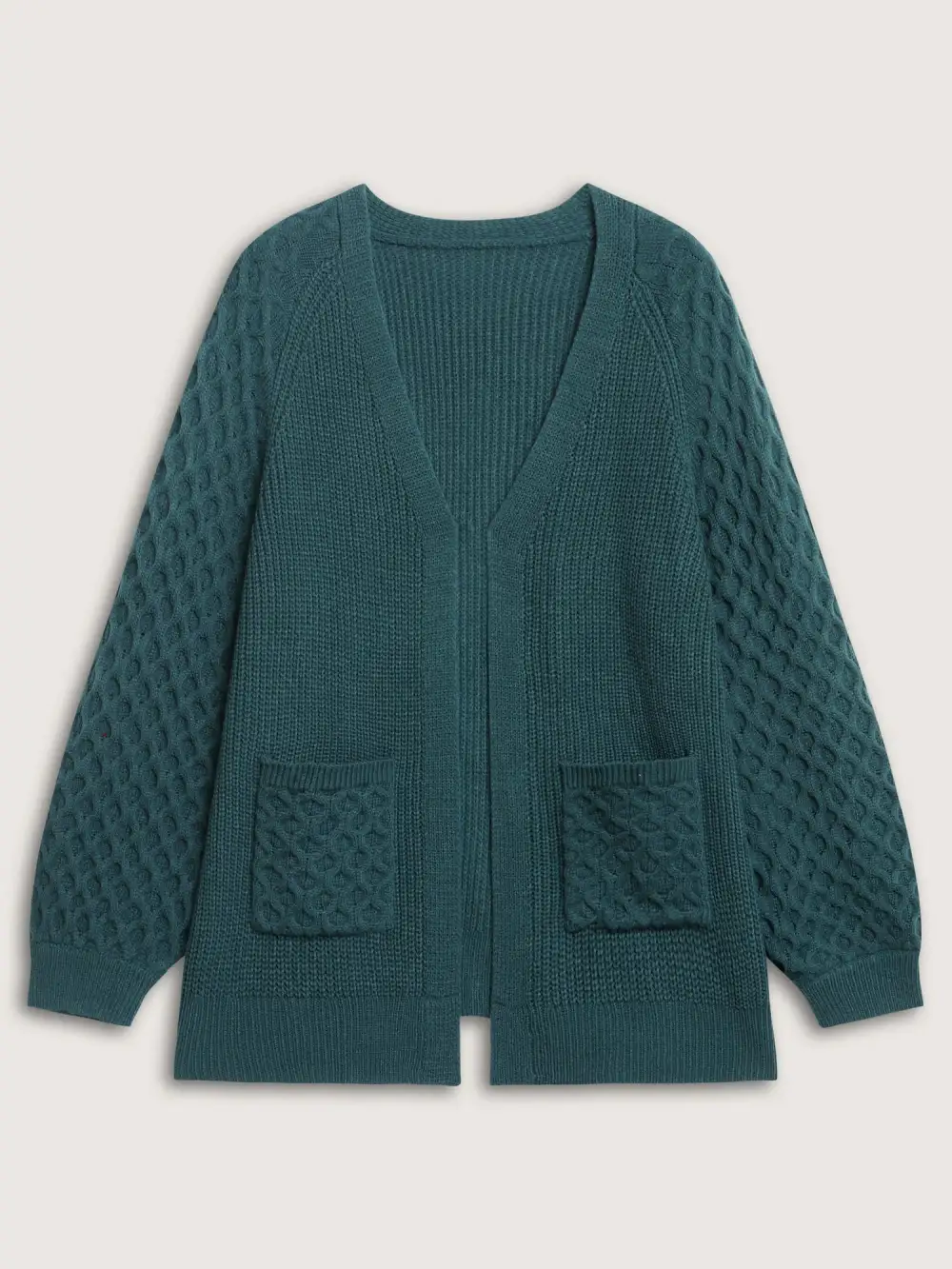 Textured Balloon Sleeve Pockets Knit Cardigan