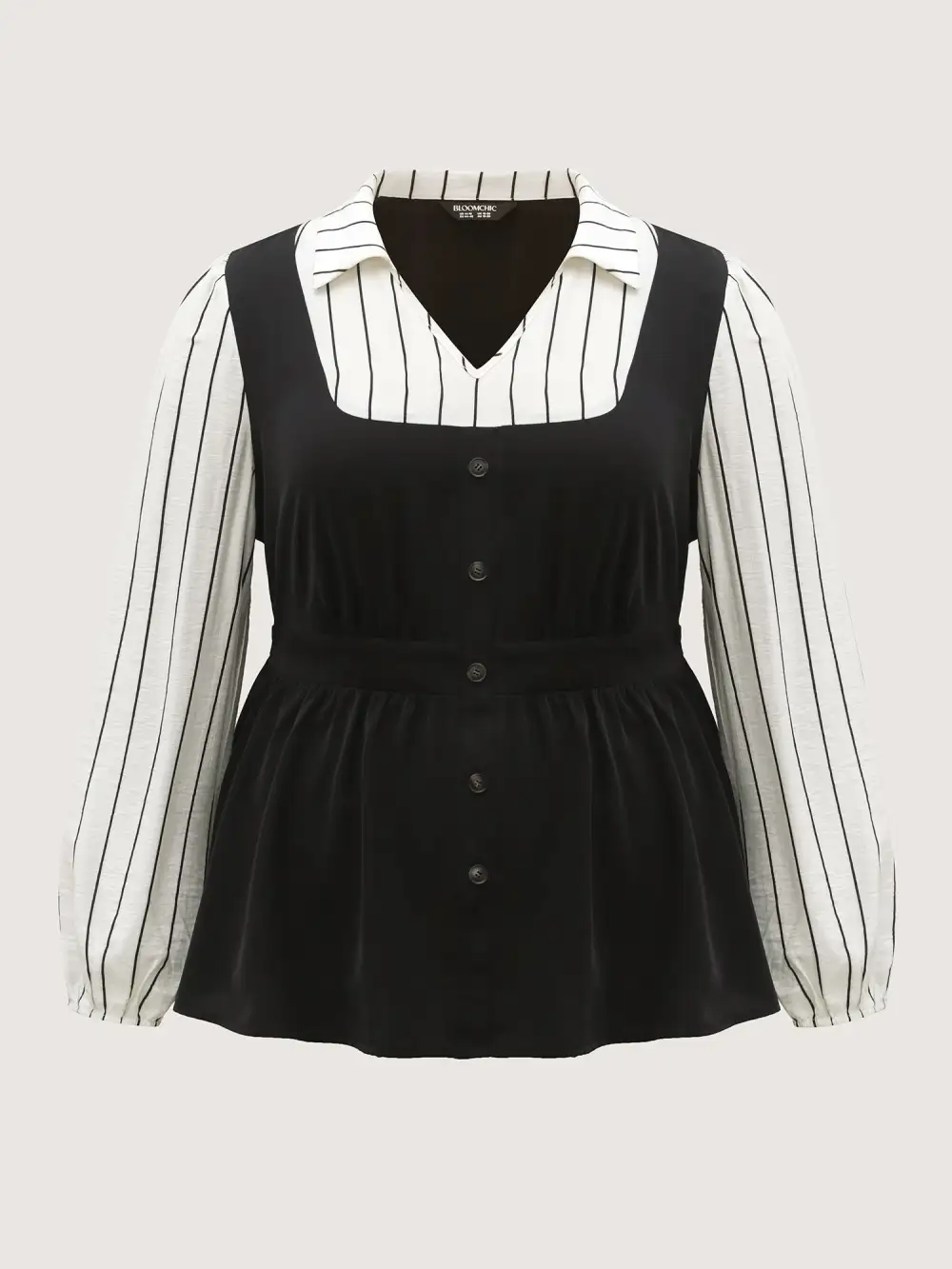 2-in-1 Button Vest Striped Blouse