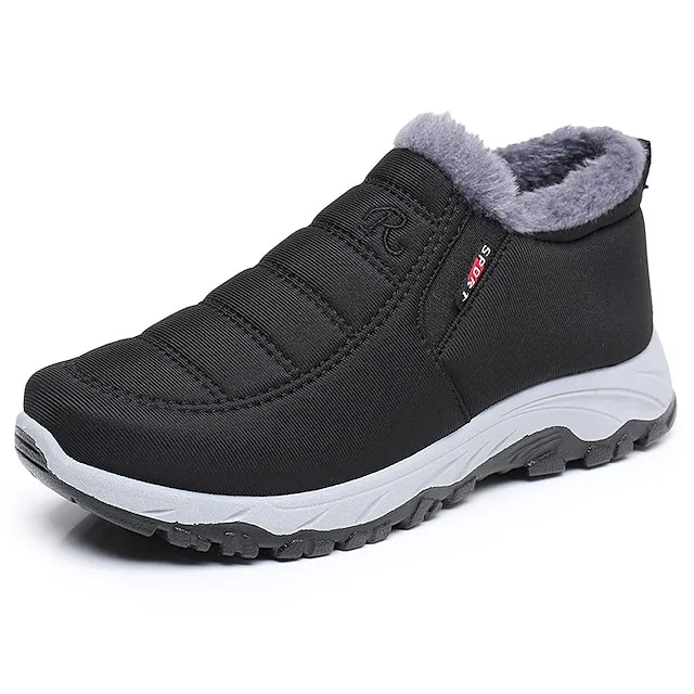 Women's Sneakers Boots Snow Boots Plus Size Hiking Boots Daily Fleece Lined Booties Ankle Boots Winter Wedge Heel Round Toe Fashion Cute Plush Hiking Satin Loafer Solid Color Wine Black