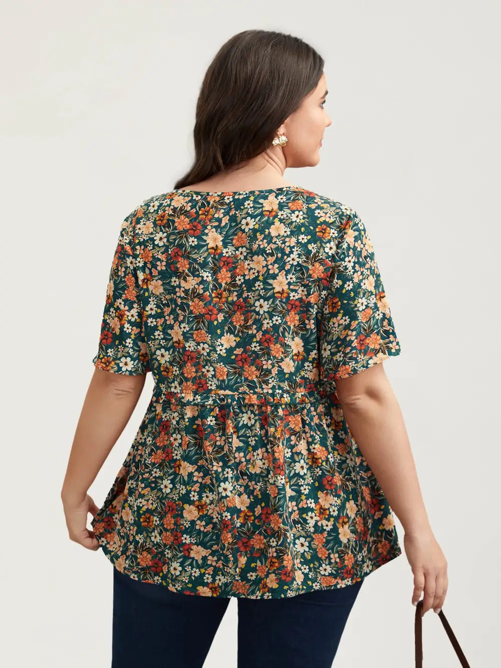 Floral Ruffled Round Neck Shirt
