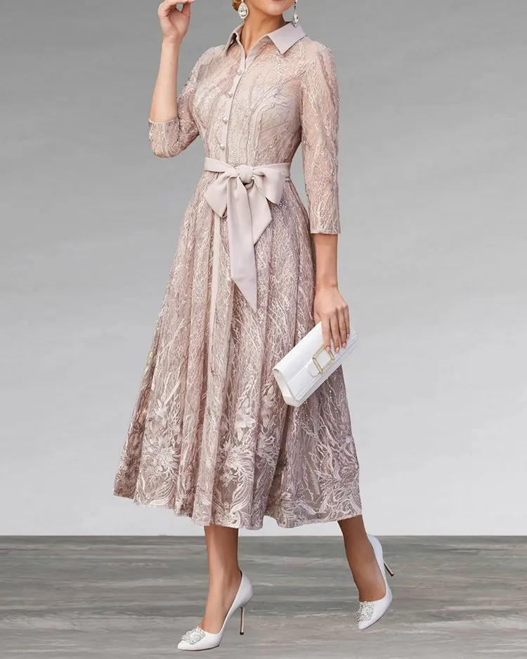 ELEGANT MIDI DRESS WITH LACE BOW