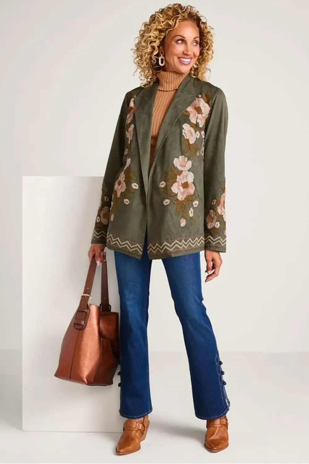 Fleur De Faux Suede Embroidered Jacket