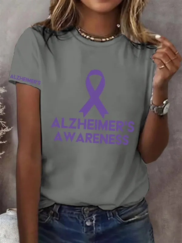 Women'S Alzheimers Awareness Printed Round Collar Casual T-Shirt