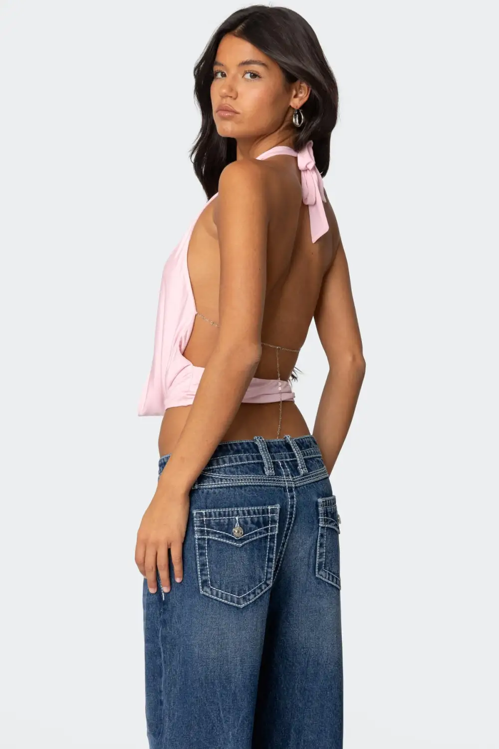 Deep Cowl Neck Open Back Top