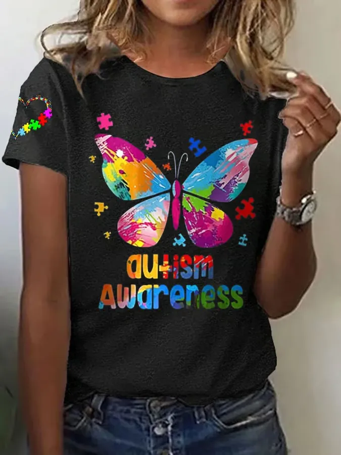 Women'S T-Shirt Women'S Autism Awareness Printed Casual T-Shirt Art Print Printed T-Shirt
