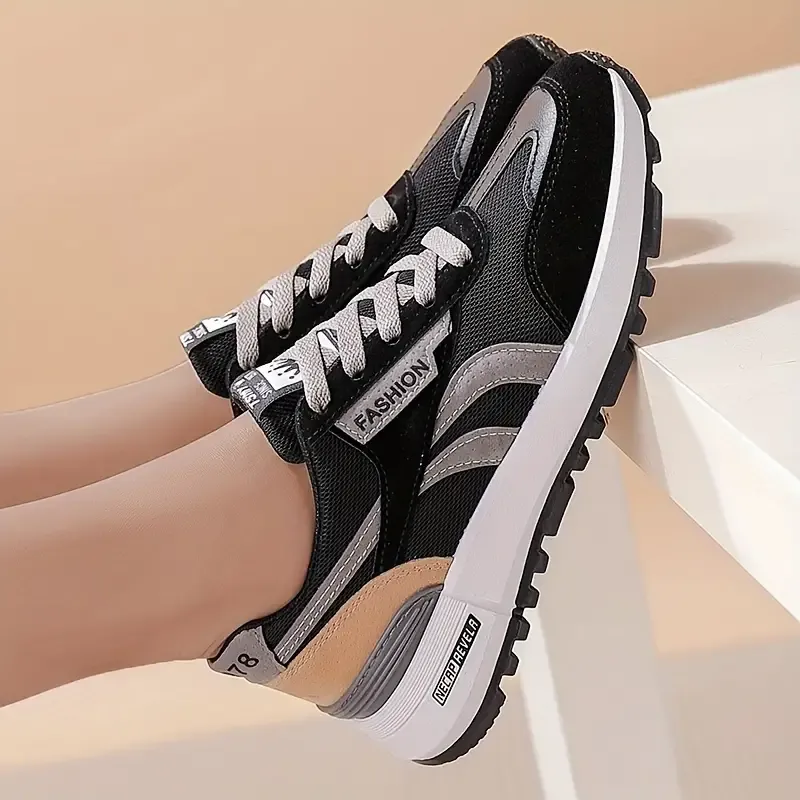 Womens Superfine Fiber Colorblock Low-top Sneakers - Breathable, Wear-resistant, Non-slip, and Versatile Casual Shoes for Summer - Lace Up, Round Toe, PU Rubber Sole, Microfiber Inner, and Polyurethane Foam Insole