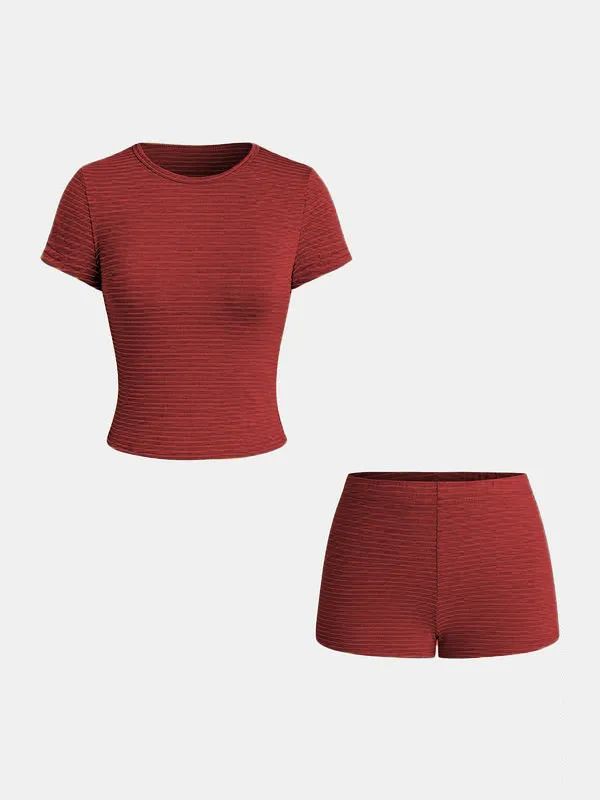 Women's Striped Two-Piece Set – Crop Top & Shorts Summer Outfit