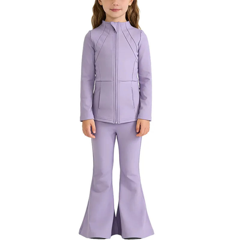 Athletic Girls Solid Color Yoga Long Sleeve Set