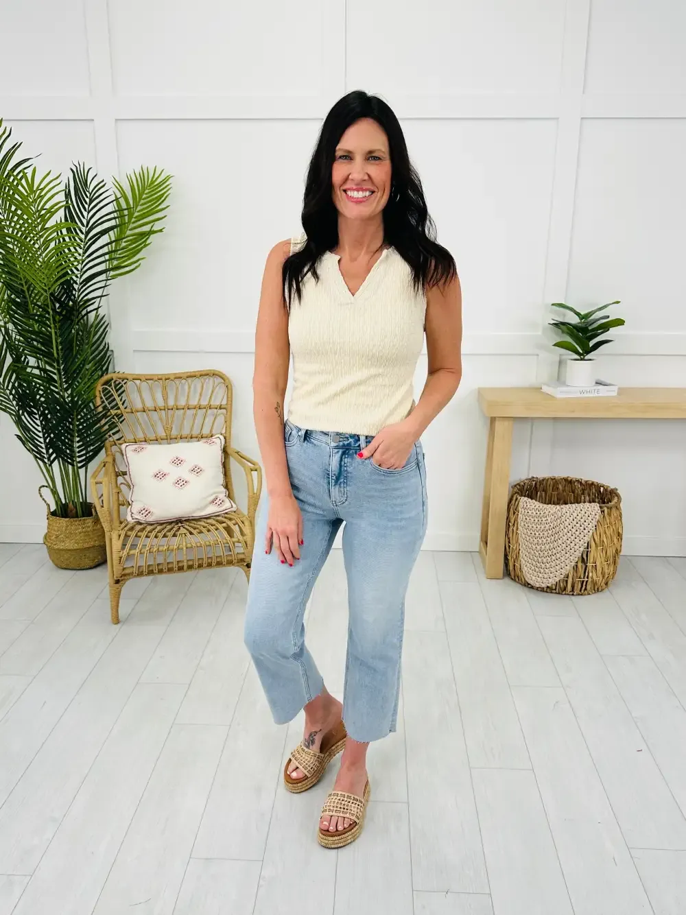 Along For The Ride Wide Leg Cropped Jeans With Tummy Control