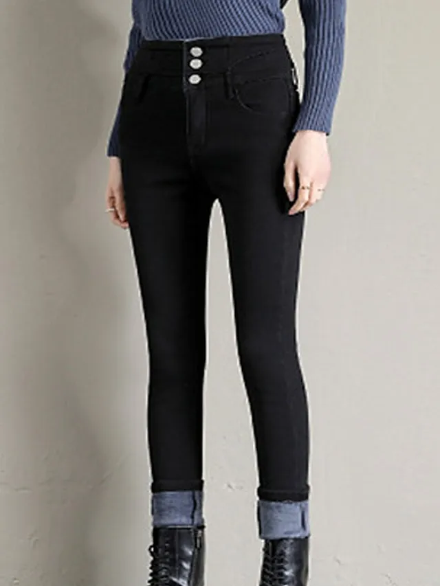 Women‘s Fleece Pants Trousers Jeggings Full Length Fashion Streetwear Street Daily Black Blue S M Fall Winter