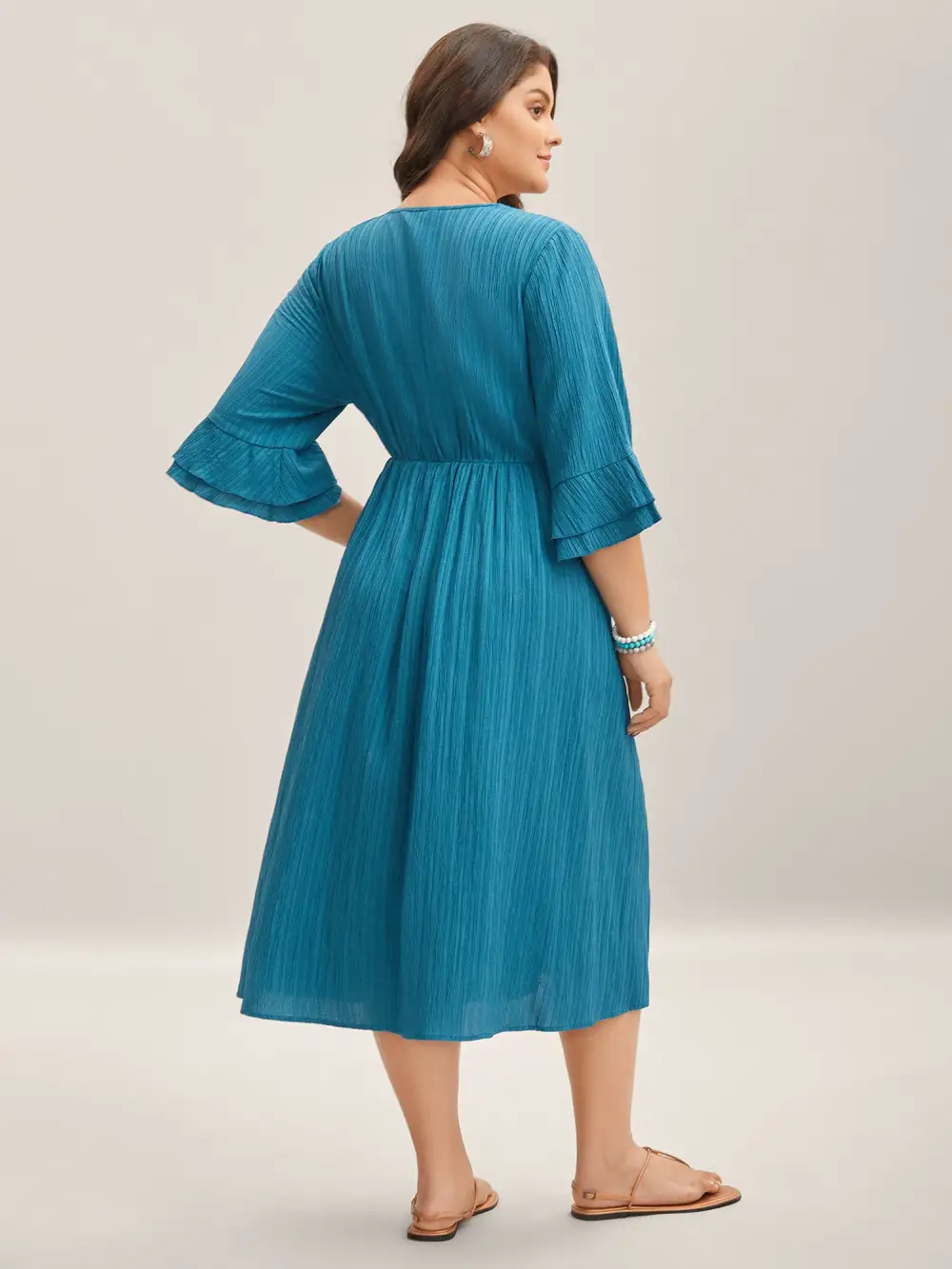 Scalloped Lace Surplice Ruffled Midi Dress