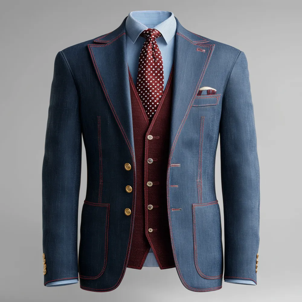 Men's Retro  Contrast Stitching Notch Lapel Three Button Long Sleeve Blazer