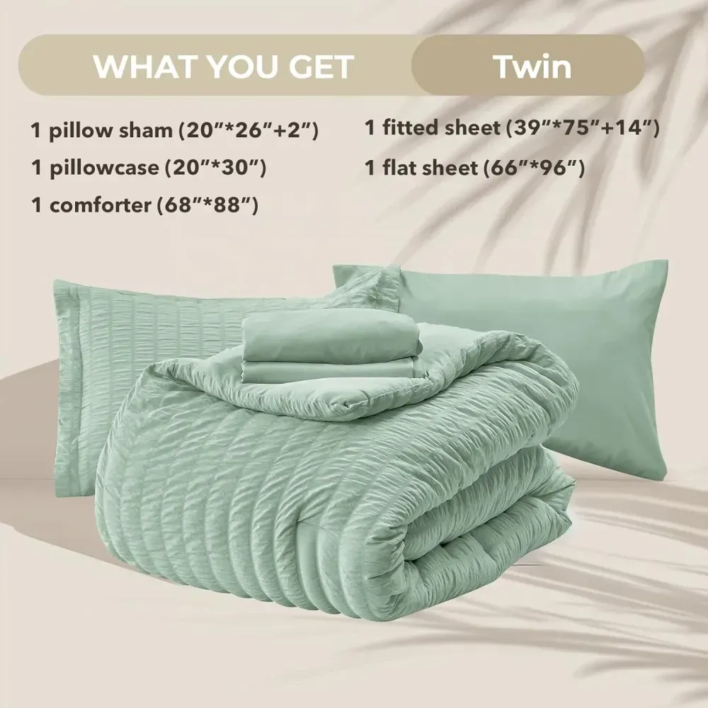 Queen Comforter Set Seersucker 7 Pieces, All Season Luxury Bed in a Bag for Bedroom, Bedding Set with Comforters, Sheets, Pillowcases & Shams, Dark Grey