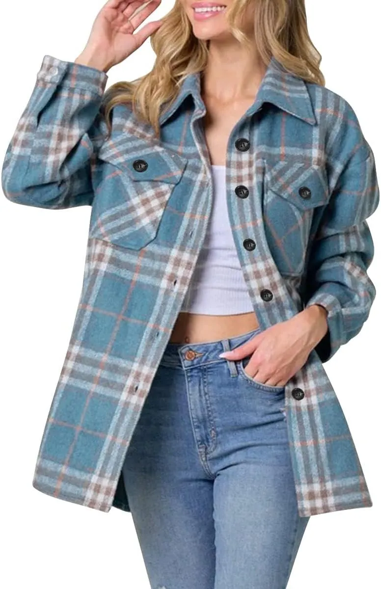 Womens Fall Outfits Fashion Clothes Shackets Flannel Plaid Button Down Long Sleeve Shirts Jackets 2024