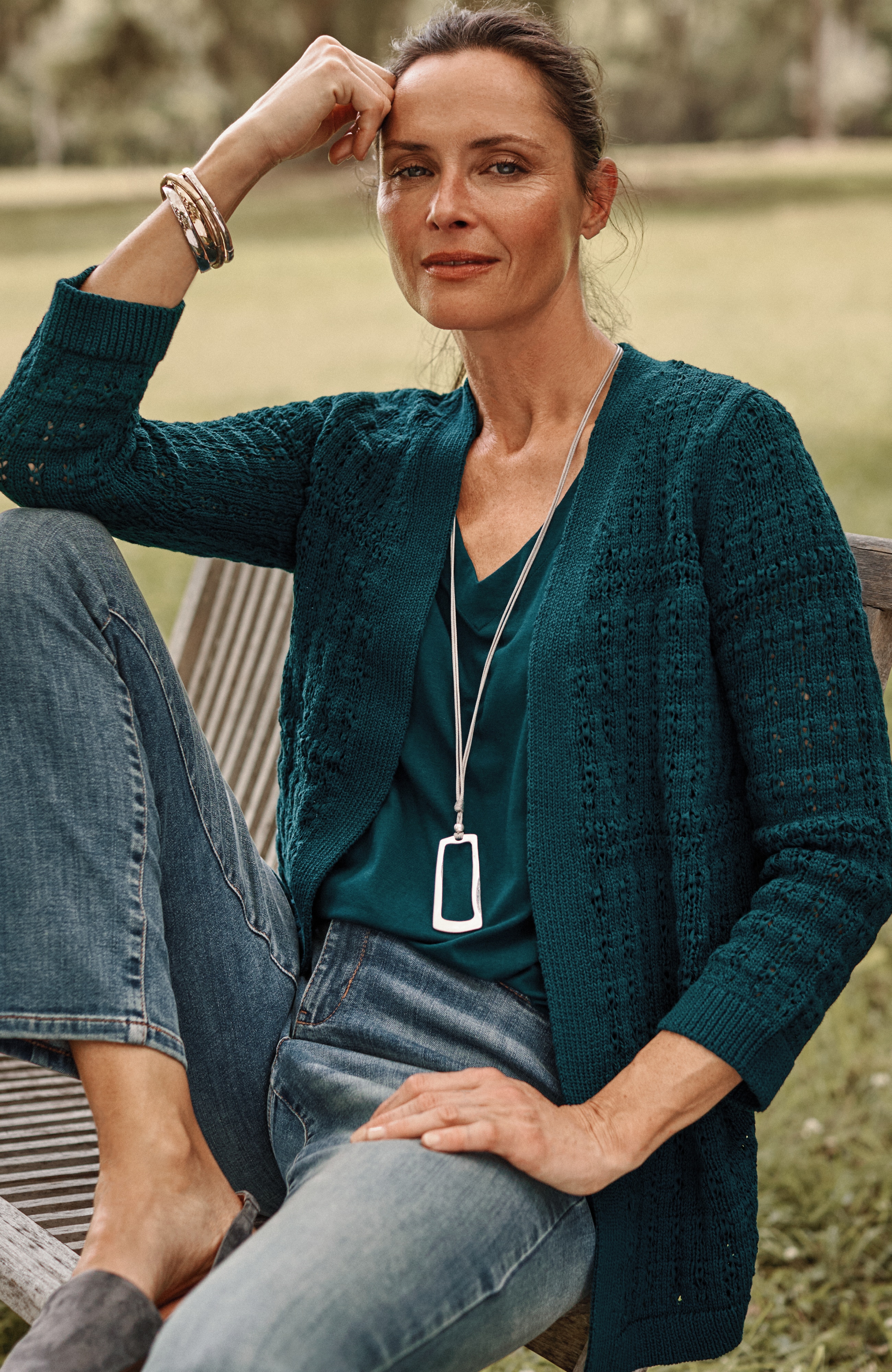 Textured-Stitch Open-Front Cardi