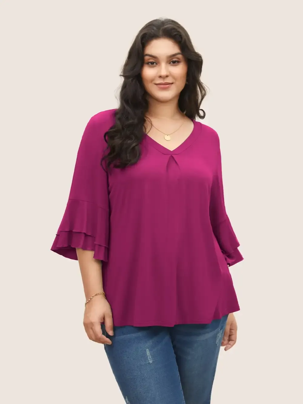 Supersoft Essentials Ruffle Layered Sleeve Pleated T-Shirt