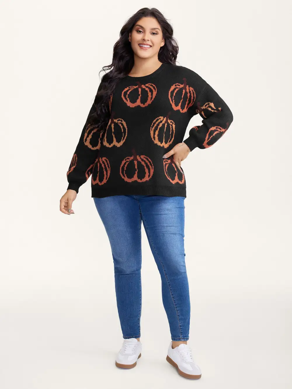 Pumpkin Patch Print Drop Shoulder Pullover