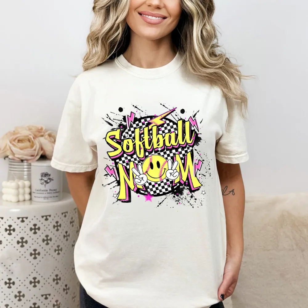 Sobtball Mom Printed Round Neck Short Sleeve T-Shirt
