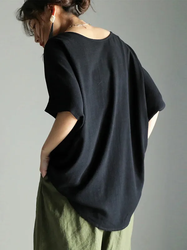 Casual Solid Loose Batwing Sleeves T-Shirt