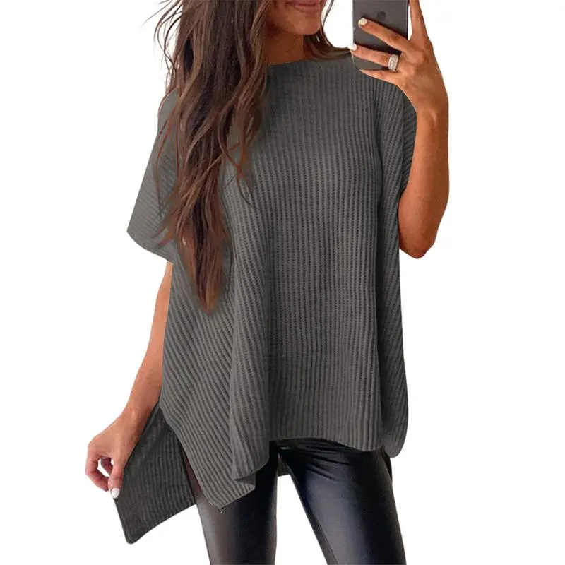 2025 Women's Oversized Knit Sweater – Short Sleeve Summer Pullover Top