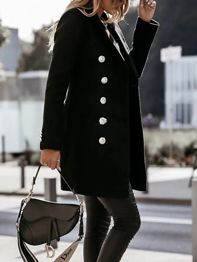 Women's Coat Outdoor Street Daily Fall Winter Long Coat Regular Fit Warm Breathable Streetwear Elegant Jacket Long Sleeve Solid Color Pocket White Black Gray