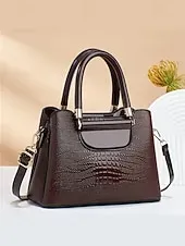Elegant Croc-Embossed Faux Leather Handbag – Stylish Top Handle Purse with Detachable Shoulder Strap, Luxury Tote Bag for Women, Perfect for Work, Parties & Formal Events Black Pink Red