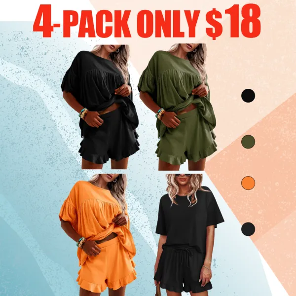 Women's 2 Piece Pajama Set – Ruffle Sleeve Top & Shorts Lounge Outfit