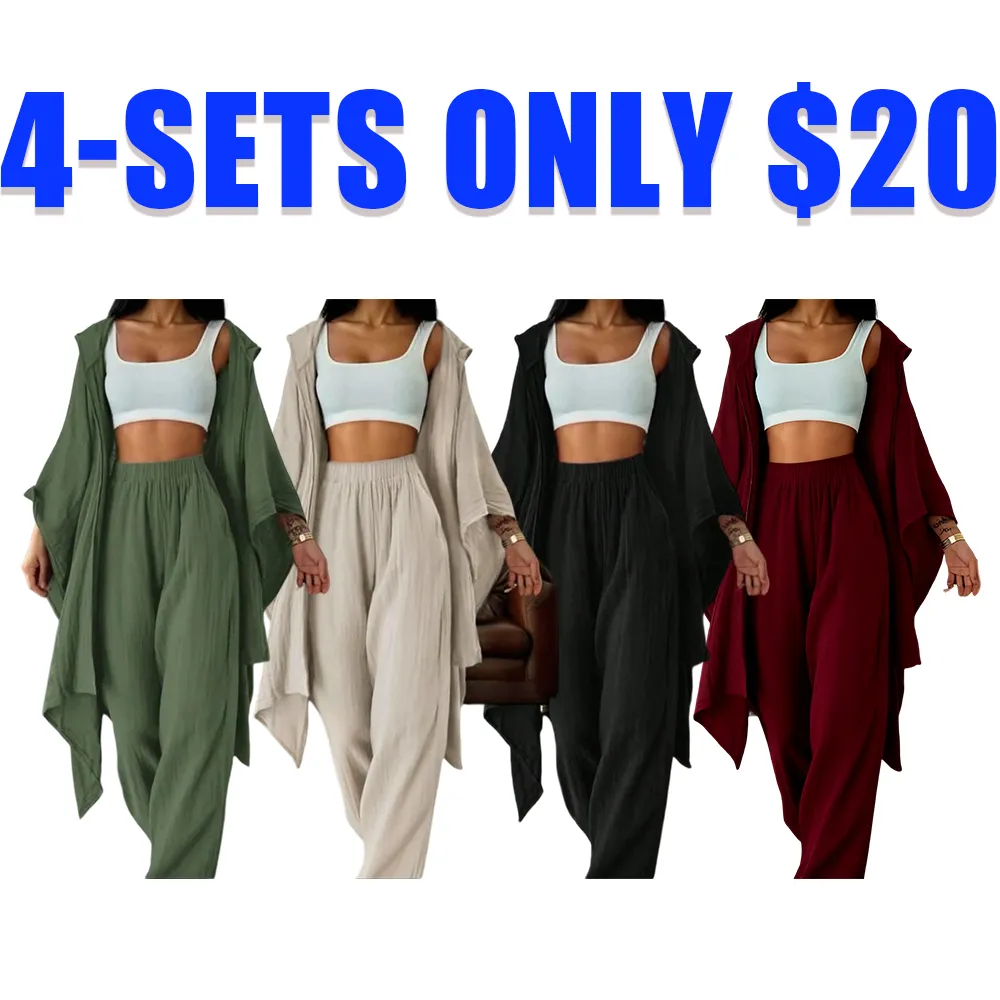 Women's Casual 2-Piece Set: Wide-Leg Pants + Loose Cardigan